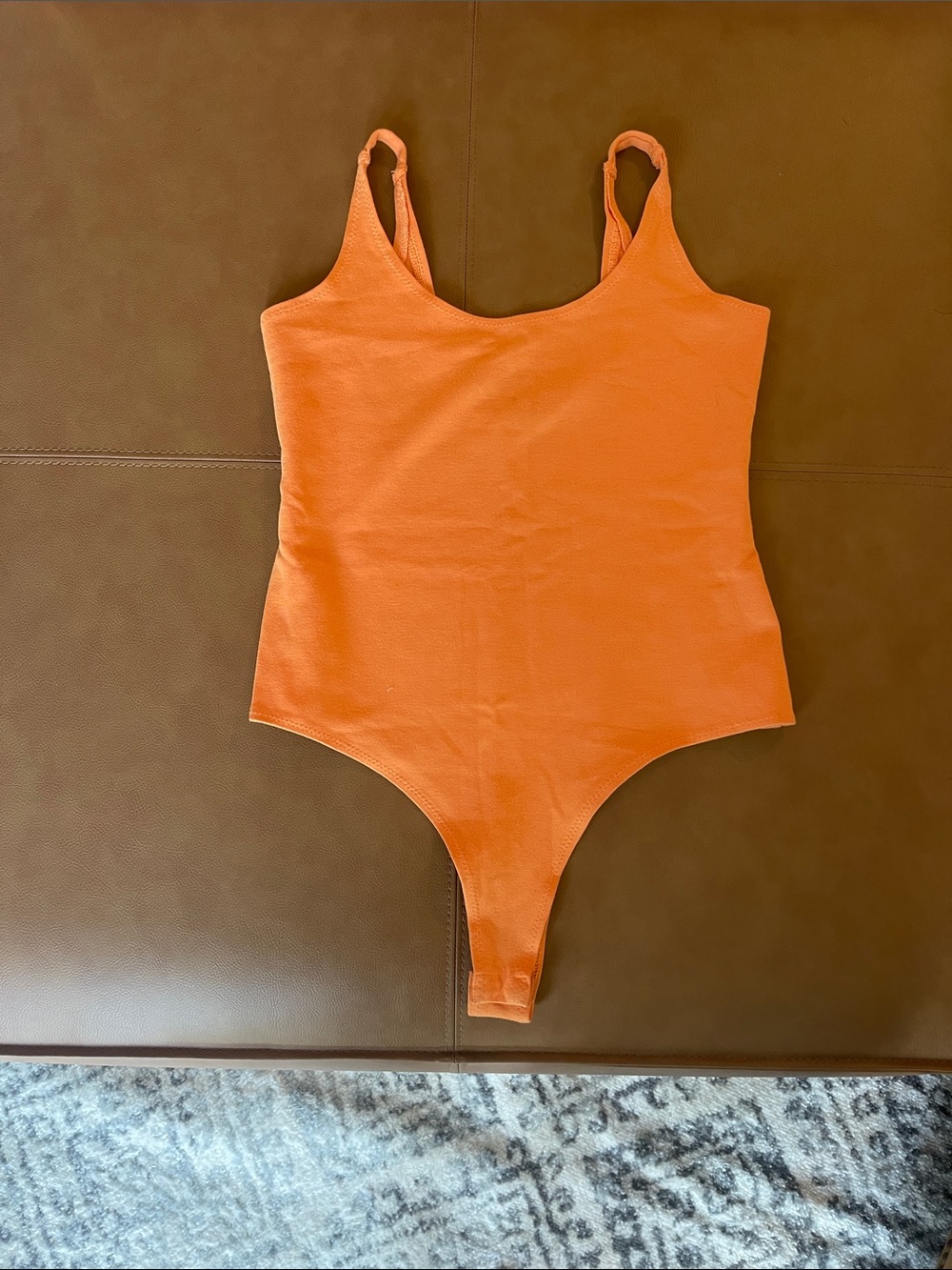 Stella Luce Orange Ribbed Scoop-Neck Bodysuit
